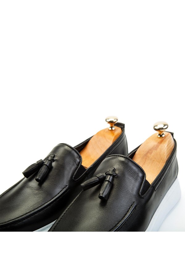 Ducavelli Fringe Genuine Leather Men's Casual Shoes Black