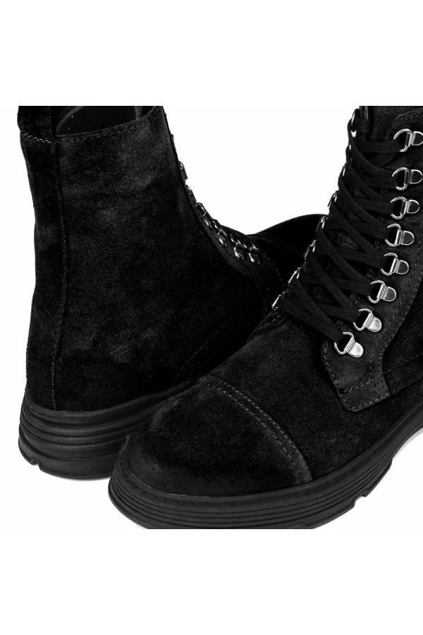 Ducavelli Military Genuine Leather Anti-Slip Sole Lace-Up Long Suede Boots Postal Black