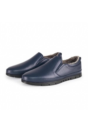 Ducavelli Ease Genuine Leather & Fur Orthopedic Comfortable Men's Shoes Blue