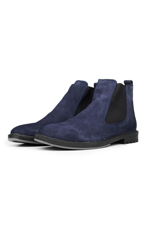 Ducavelli York Genuine Leather Suede Non-Slip Sole Chelsea Casual Boots Navy Blue